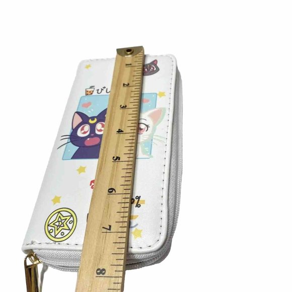 Sailor Moon Wallet Luna & Artemis Cat Cute Kawaii Money Zip Around Wallet, White - Picture 8 of 12